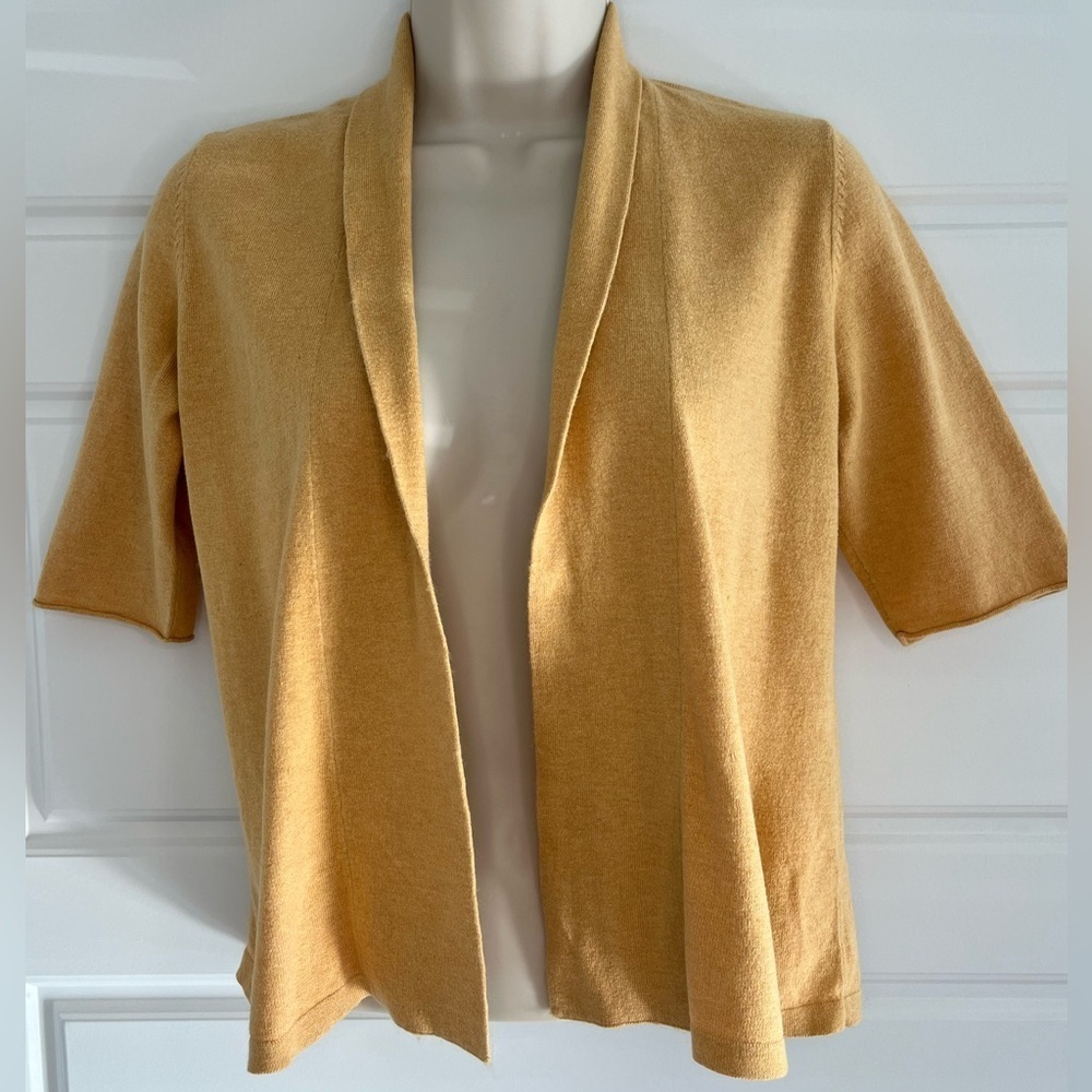 Eileen Fisher Cashmere Cotton Cardigan Sweater Open Front Caramel Neutral Petite